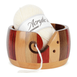 Aeelike Garnschale Holz Wollschale 15 x 8 cm, Mehrfarbig Tragbarer Garn Schüssel Holz Halter Runde mit löchern, Handgefertigte Wollschale Garnschale, für Stricken Häkeln Zubehör DIY Geschenke Angebot bei HelloDeals