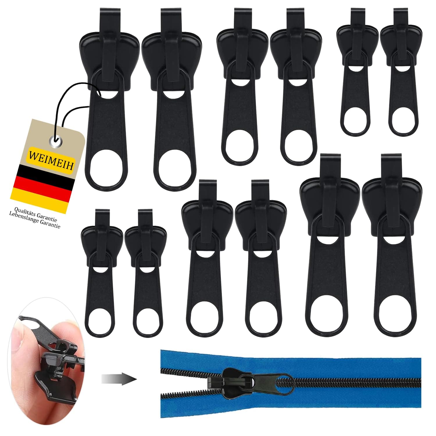 Reißverschluss Zipper, 12 Stück Reisverschluss-reparaturset Ersatz Abnehmbare Zipper Pull Fixer Reparatur Set für Universal,Kleidung,Bettzug,Gepäck,Rucksack Angebot bei HelloDeals