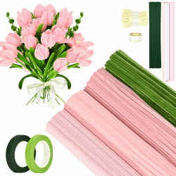 Pfeifenreiniger Blumen Set, 400+ Stück Pfeifenputzer Zum Basteln mit Blumendraht, Blumenband, Klebeband, Geschenkband, Geschenkpapier, Rosa Angebot bei HelloDeals