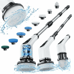 Elektrische Reinigungsbürste,Electric Spin Scrubber schnurlos mit 8 austauschbaren Bohrbürstenköpfen, Wanne und Bodenfliese mopSet mit 137cm verstellbarem Griff für Bad Küche Auto Fußboden (Weiß) Dunkel Angebot bei HelloDeals