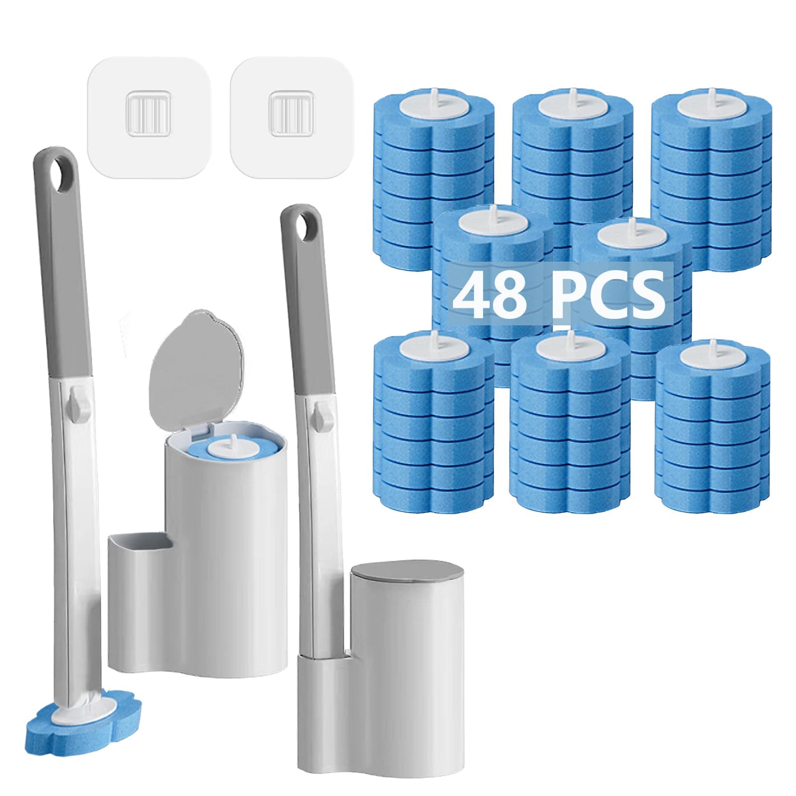 Einweg Toilettenbürste，2er Set verlängertem Griff und Halter-Set WC-Bürsten，Klobürste mit 48 Stück Reiniger Nachfüllungen für Badezimmerreinigung，Waschbecken，Badewanne - Blau(Ocean Fresh Duft) 2 Set + 48 Stück Reiniger Nachfüllungen Angebot bei HelloDeals