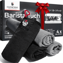 Barista Tuch Set (4st. 30 x 30 cm) – Hochwertige Mikrofaser Geschirrtücher für Siebträger & Haushalt – mit Schlaufe & Griff-Tasche – extra saugstark & fusselfrei – Profi Barista Zubehör Angebot bei HelloDeals