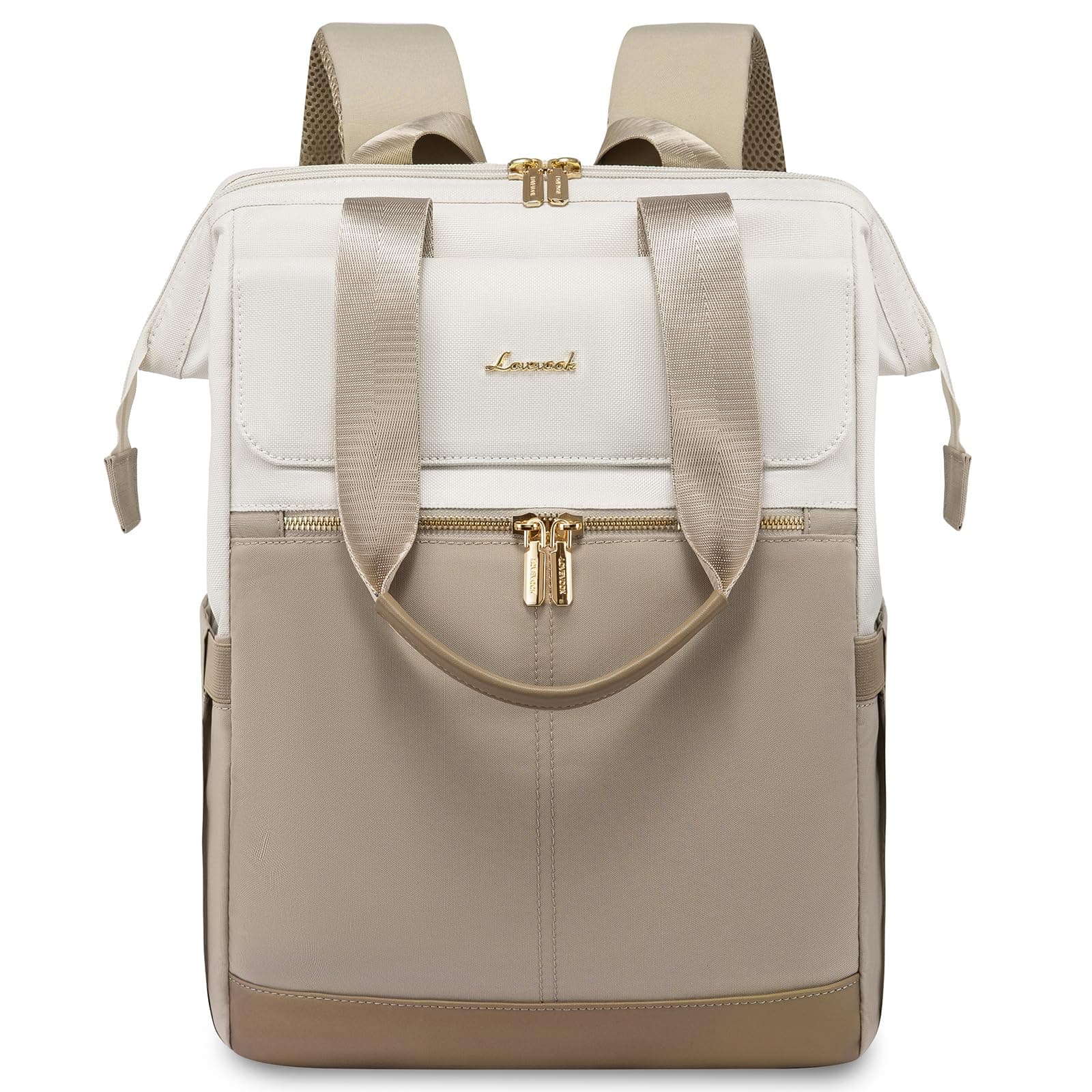 LOVEVOOK Rucksack Damen, Laptop Schulrucksack Wasserdicht, Schultasche Teenager Backpack Women Elegant Tagesrucksäcke Handtasche 2 in 1, 15,6 Zoll Arbeitstasche Lehrertasche Reiserucksack für Uni Büro Beige & Khaki 15.6" Angebot bei HelloDeals