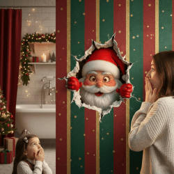 Große 3D-Weihnachtsmann-Wandaufkleber, 3D-Wandbrechende Weihnachtsmann-Wandaufkleber, Weihnachtsbadezimmer-Toilettenaufkleber, Abnehmbarer Winter-Weihnachtsdekoration für Kühlschrank-Raumdekoration 3PCS Typ A Angebot bei HelloDeals