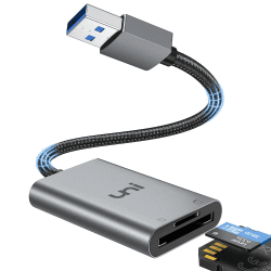 Uni SD Kartenleser USB 3.0 - 2 Slot Speicherkartenleser für SDXC/SDHC/SD/MMC/RS-MMC/Micro SDXC/SDHC (Aluminiumgehäuse, Nylonkabel, Space Grau) Angebot bei HelloDeals