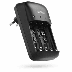 ABSINA Akku Ladegerät AA AAA & 9V - NiMH Ladegerät Akku Batterien 4-Fach für wiederaufladbare Batterien - Akkuladegerät für AAA, AA & 9V Block - Batterieladegerät Akku, Battery Charger 4-fach Ladegerät Angebot bei HelloDeals