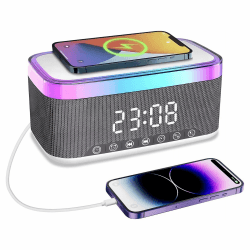 Radio wecker Digital mit Ladestation, 15W Fast Wireless Charger, Digitaler Radiowecker mit Bluetooth Lautsprecher, 13 LED-Leuchten, USB-Kabelloser Ladegerät, FM-Radio, Smart Wecker mit ladefunktion Angebot bei HelloDeals