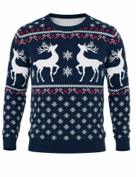 Litherday Weihnachtspullover Herren Christmas Sweater Strickpullover Langarm Warme Rundhals Pullover für Weihnachten Party Dunkelblau M Angebot bei HelloDeals