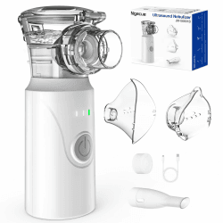 Inhalationsgerät Tragbar Vernebler Set Leises Inhalator Verneblergerät mit Mundstück und 2 Maske für Kinder und Erwachsene, USB Wiederaufladbar Angebot bei HelloDeals