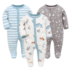 3PCS Baby Schlafstrampler Babychlafanzug Babyschlafsack Baumwolle mit Füßen mit knöpfen Gr. 56 62 68 für Junge Mädchen Neugborenen Wal+elch+grüngestreift 68 Angebot bei HelloDeals