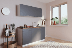 Respekta Singleküche Luis 150cm ohne Kühlschrank Korpus und Arbeitsplatte weiß Fronten Grau Angebot bei HelloDeals