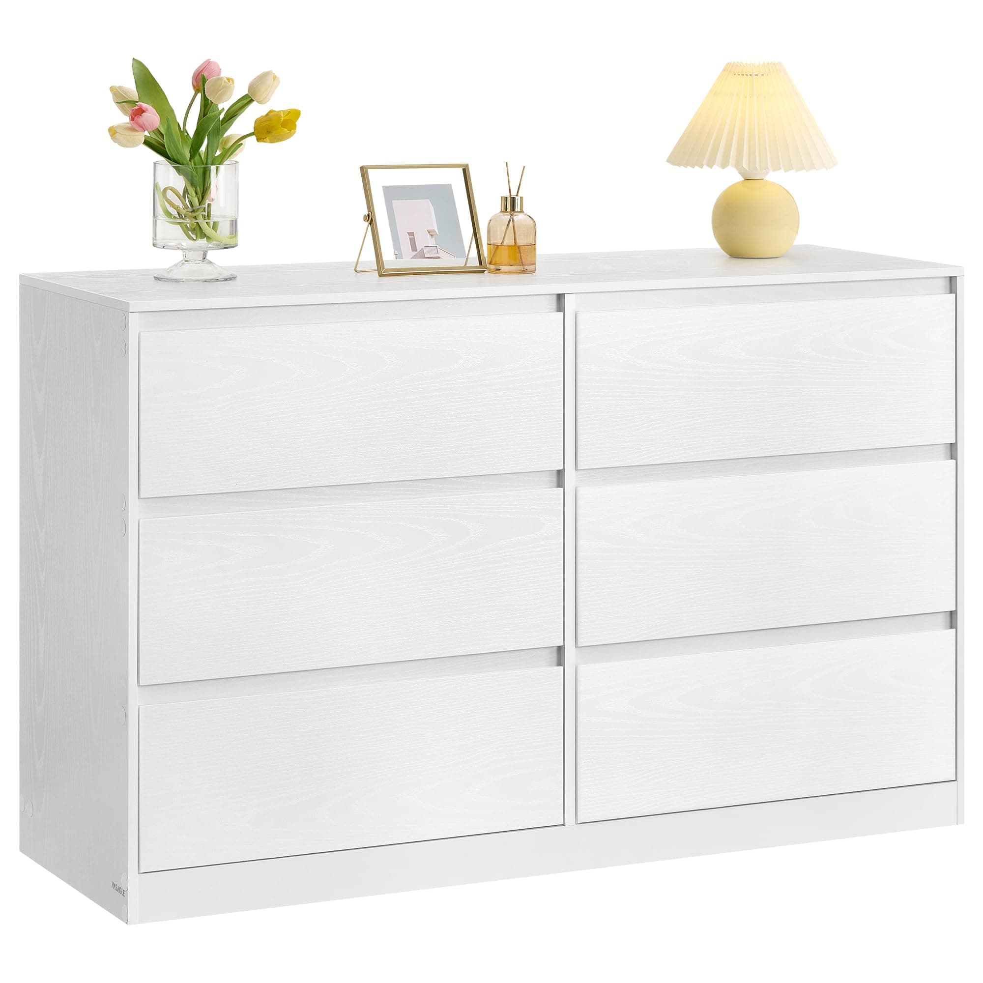 VASAGLE Kommode mit 6 Schubladen, Komodenschrank, Schubladenschrank, Wäschekommode, für Schlafzimmer, 40 x 119,4 x 75 cm, Modern Kailyn Kollektion, schneeweiß LTS616W01 Schneeweiß 6 Schubladen (119,4B cm) Angebot bei HelloDeals