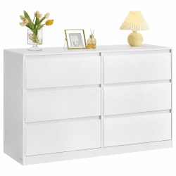 VASAGLE Kommode mit 6 Schubladen, Komodenschrank, Schubladenschrank, Wäschekommode, für Schlafzimmer, 40 x 119,4 x 75 cm, Modern Kailyn Kollektion, schneeweiß LTS616W01 Schneeweiß 6 Schubladen (119,4B cm) Angebot bei HelloDeals