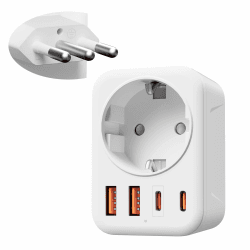 Adapter Italien Steckdose, 5 in 1 Reiseadapter Italien mit 1 AC & 2 USB-C & 2 USB-A(3.4A), 3-Polig Italien Stecker Adapter für Chile, Uruguay, Äthiopien, Eritrea, Syrien, Reisestecker Typ L Angebot bei HelloDeals