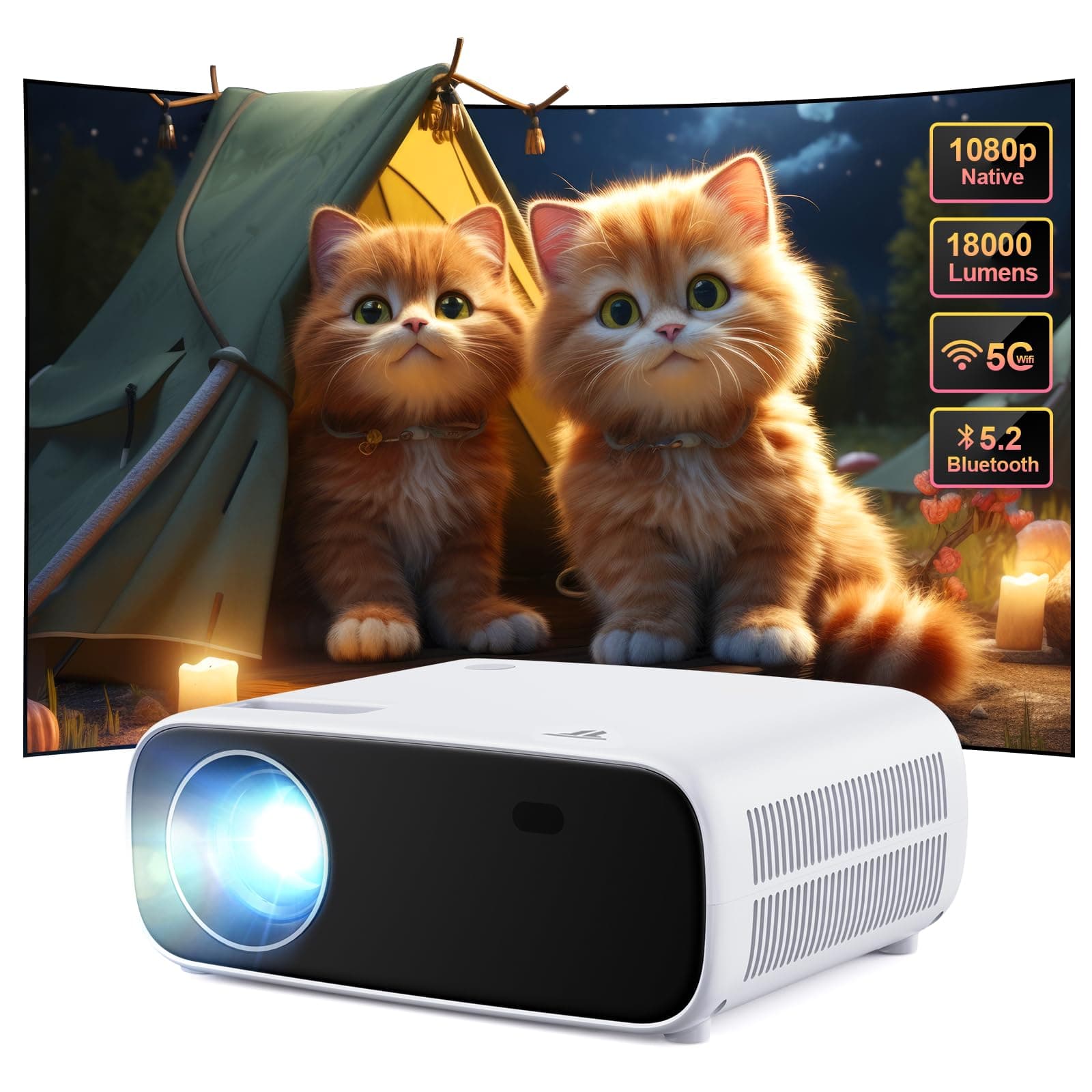 Full HD 1080P Beamer mit 4K Unterstützung, Bluetooth und WiFi, 18000 Lumen HD Display, Unterstützung 30-200 Zoll Projektionsgröße, Kompatibel mit iOS/Android/Laptop/Xbox (schwarz) Angebot bei HelloDeals