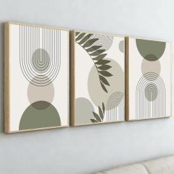 PWAAHDC Wandbilder Wohnzimmer Modern – 3er Set Leinwandbilder mit Rahmen 40x60cm – Große Abstrakte Boho Bilder in Grün – Gerahmte Kunstdrucke für Schlafzimmer & Wohnzimmer Deko Heller Holzrahmen, Grüne Linien 40 x 60cm Angebot bei HelloDeals