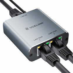 VCELINK LAN Splitter 1 auf 2 1000Mbps, Ethernet Splitter Aluminiumgehäuse Kompatibel mit Cat6/Cat5, LAN Switch 2 Port mit USB-Netzkabel Ethernet Switch für Computer, Hub, Router, Set-Top Box, PS5 Angebot bei HelloDeals