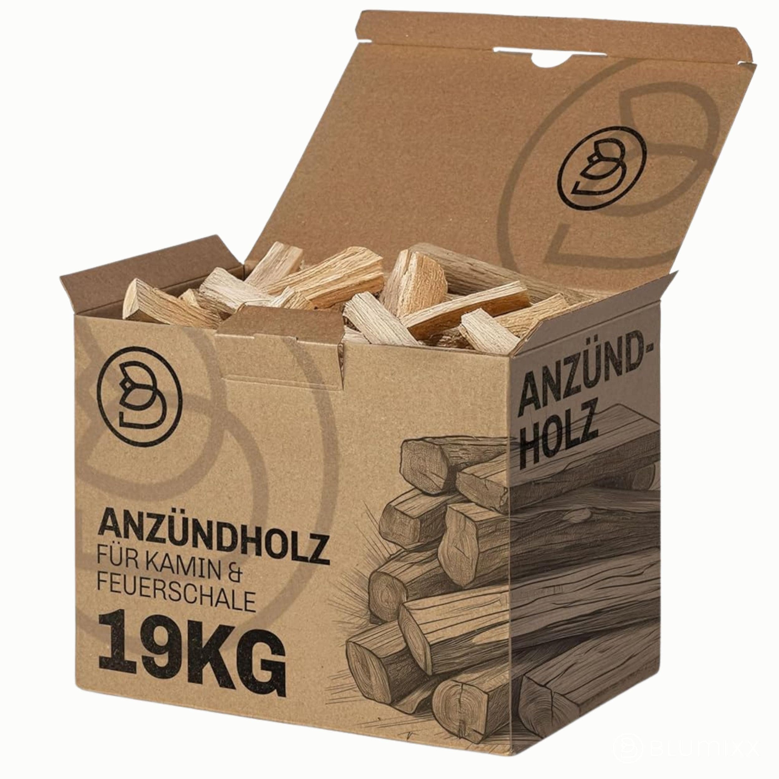 Blumixx Anmachholz 19 kg – trockenes, ofenfertiges Feuerholz – größere Scheite ca. 19 cm – sofort einsatzbereit für Kamin & Lagerfeuer Angebot bei HelloDeals