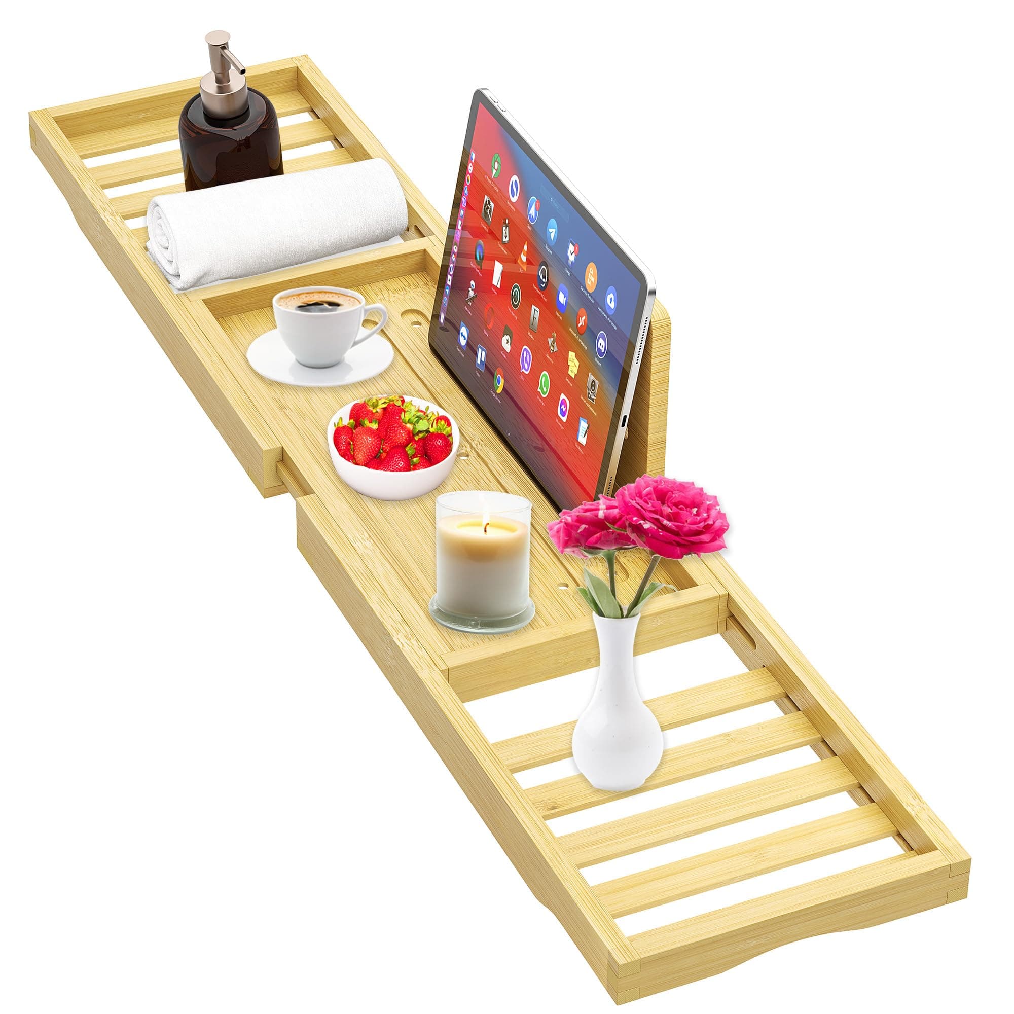 Ausziehbare Badewannenablage Bambus - Wannenbrücke, Ablage, Holz, Badewannentablett Angebot bei HelloDeals