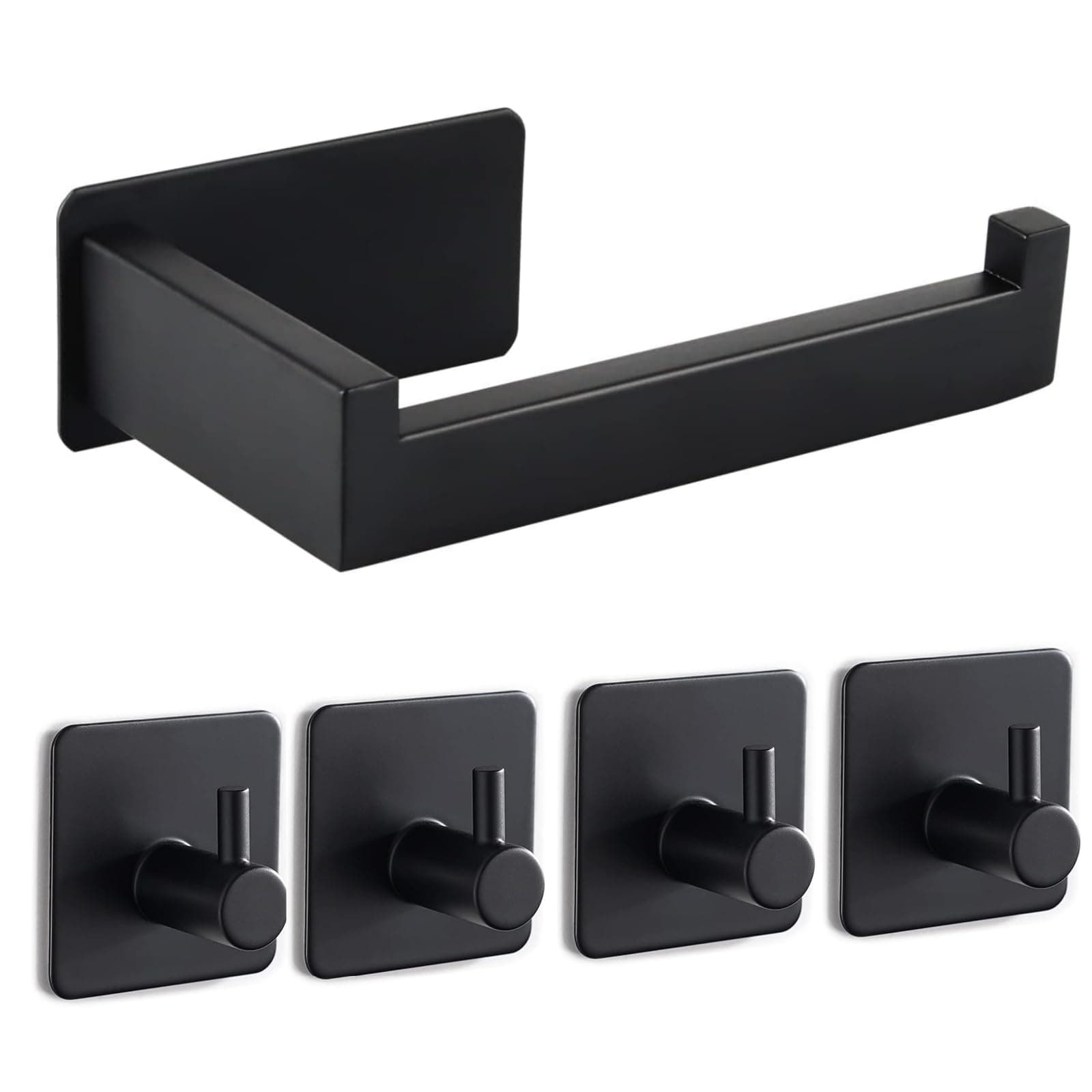 Toilettenpapierhalter Ohne Bohren, Selbstklebend Klopapierhalter WC Papierhalter Edelstahl Toilettenpapierrollenhalter mit 4 Stück Handtuchhaken für Küche und Badzimmer, Schwarz Angebot bei HelloDeals