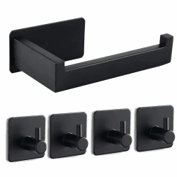 Toilettenpapierhalter Ohne Bohren, Selbstklebend Klopapierhalter WC Papierhalter Edelstahl Toilettenpapierrollenhalter mit 4 Stück Handtuchhaken für Küche und Badzimmer, Schwarz Angebot bei HelloDeals