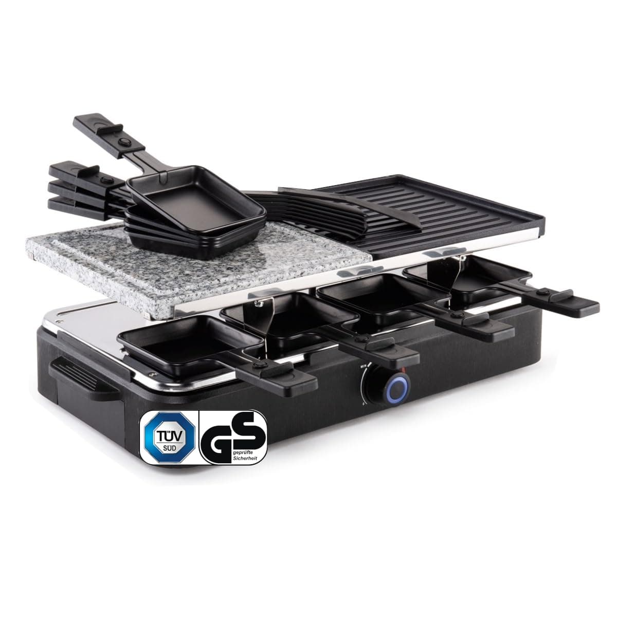 Raclette Grill für 8 Personen elektrisch TÜV/GS-Zeichen Raclettegrill Antihaftbeschichtung Tischgrill Grillplatte antihaftbeschichtet 8 Pfannen und Spatel 1400 W Angebot bei HelloDeals