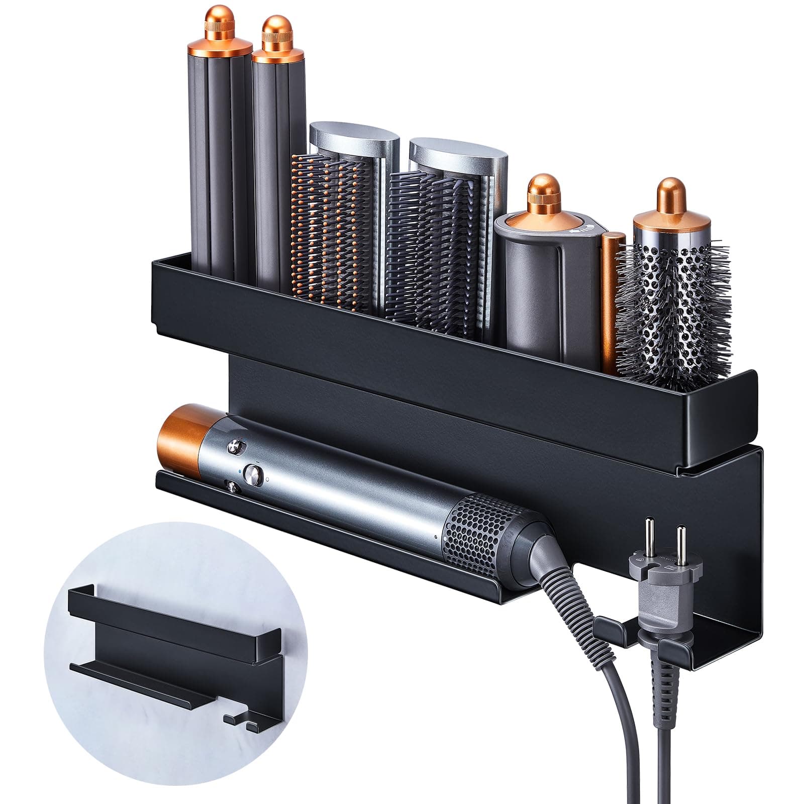 YYBO Föhnhalter Wand Ohne Bohren, Glätteisen Halterung, Föhn Halterung für Glätteisen Lockenstab Styler Zubehör, Fönhalter Wandhalterung, Fönhalterung Bad Lockenstab Halterung (Schwarz) Angebot bei HelloDeals