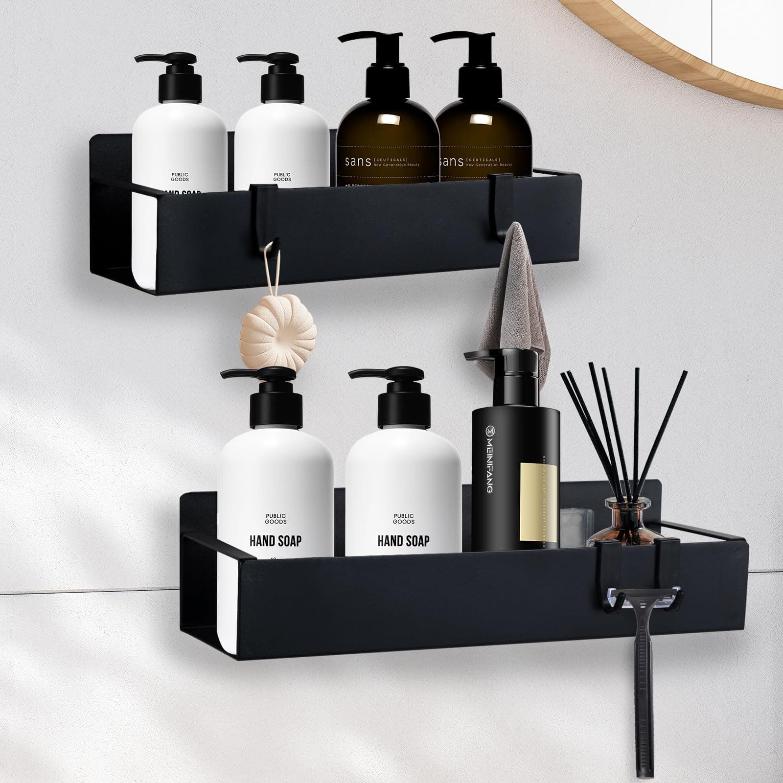 Duschablage ohne Bohren Schwarz, Duschregal Badregal ohne Bohren, 2 Stück Rostfreie Badezimmer Organizer, Shampoo Duschgel Halterung für Dusche, Duschkorb Halterung Shower Shelf Mit 4 Haken Angebot bei HelloDeals