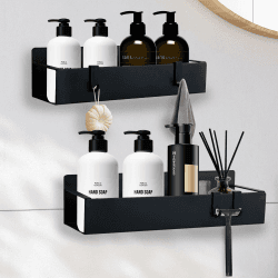 Duschablage ohne Bohren Schwarz, Duschregal Badregal ohne Bohren, 2 Stück Rostfreie Badezimmer Organizer, Shampoo Duschgel Halterung für Dusche, Duschkorb Halterung Shower Shelf Mit 4 Haken Angebot bei HelloDeals