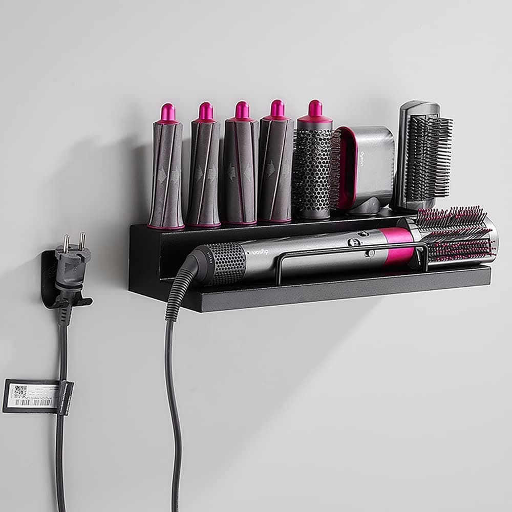 Aufbewahrungshalter für Dyson Airwrap Lockenstab Zubehör Wandhalterung Halterung mit Kleber für Haus Bad Veranstalter Schwarz (Aluminiumlegierung) Angebot bei HelloDeals