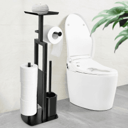 Edelstahl Klopapierhalter Stehend mit Klobürste - Toilettenpapierhalter mit Feuchttücherbox, Toilettenpapierhalter mit WC Bürste Stand WC Garnitur für Toilettenpapier & Toilettenbürste Angebot bei HelloDeals