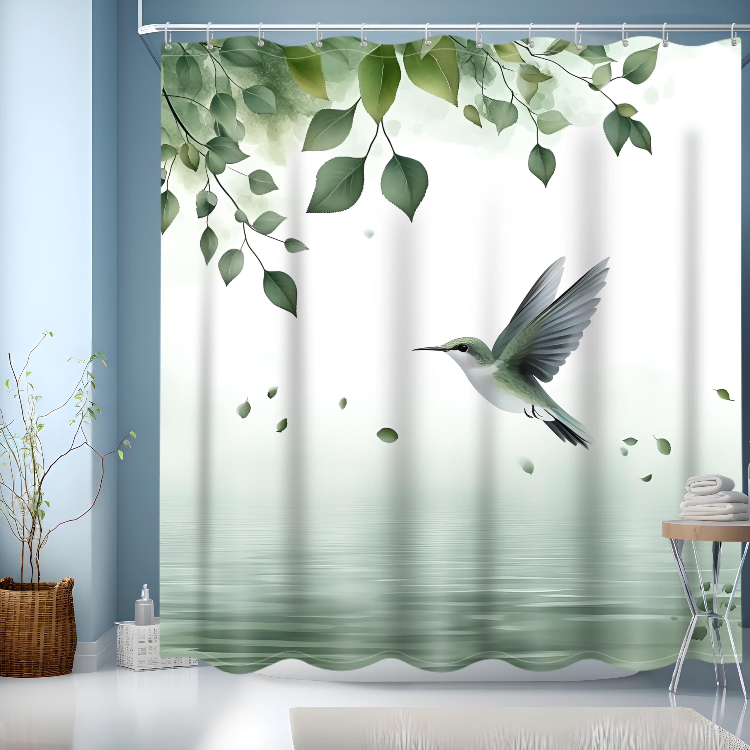 Duschvorhang 180x180 cm Grün Blätter, Wasserdicht Waschbar Duschvorhänge, Beschwerter Saum, Badevorhänge mit Ösen und 12 Duschvorhangringe für Badezimmer, Badewanne H180 x B180 cm (1er Pack) Angebot bei HelloDeals