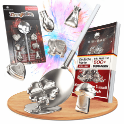 Zinngießen Set [VERSION 2025] 8 Teilig, Bleigießen Alternative inkl. Buch mit über 500 Deutungen, ungiftiges Zinn Giessen als Silvester Spiel, umweltfreundlich Zinn Giessen Set, Silvester Angebot bei HelloDeals