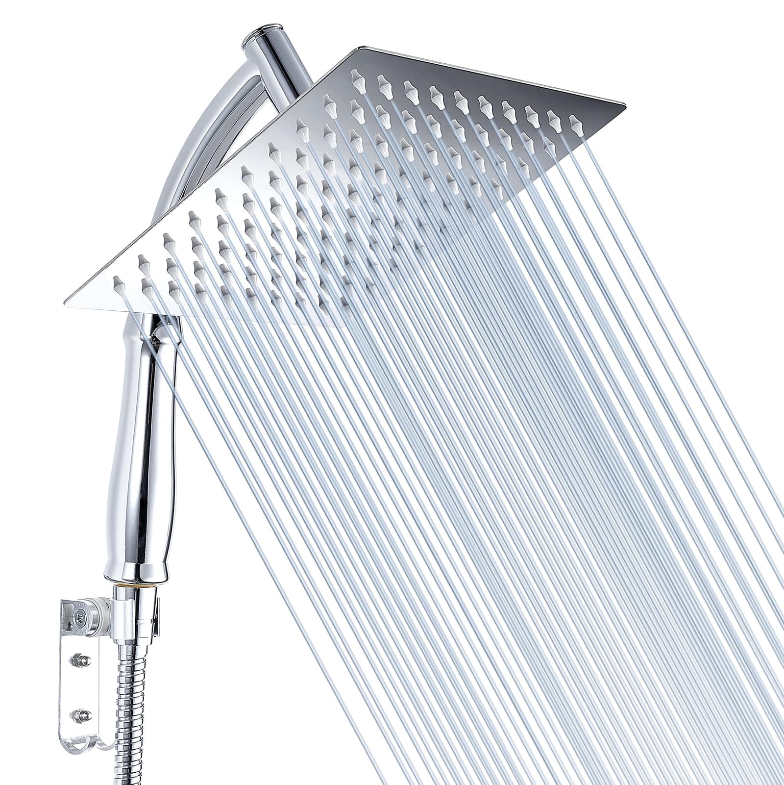 Voolan Regenduschkopf mit Handbrausearm, Hochdruck-Handbrausen aus Edelstahl, 20cm Quadratischer Wasserfall-Duschkopf mit Verlängerungsarm und Halterungssätzen, Chrom Angebot bei HelloDeals