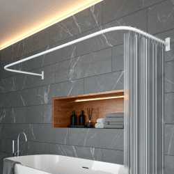 Duschvorhangstange L Form & Duschstange U Form 6 in 1 System inkl. 12 Ringe - Stabile Winkelstange Duschvorhang ohne Deckenhalterung - Duschstange Ecke Rostfrei - Duschvorhangstange Badewanne & Dusche L- und U-Form (6 in 1) weiß Angebot bei HelloDeals