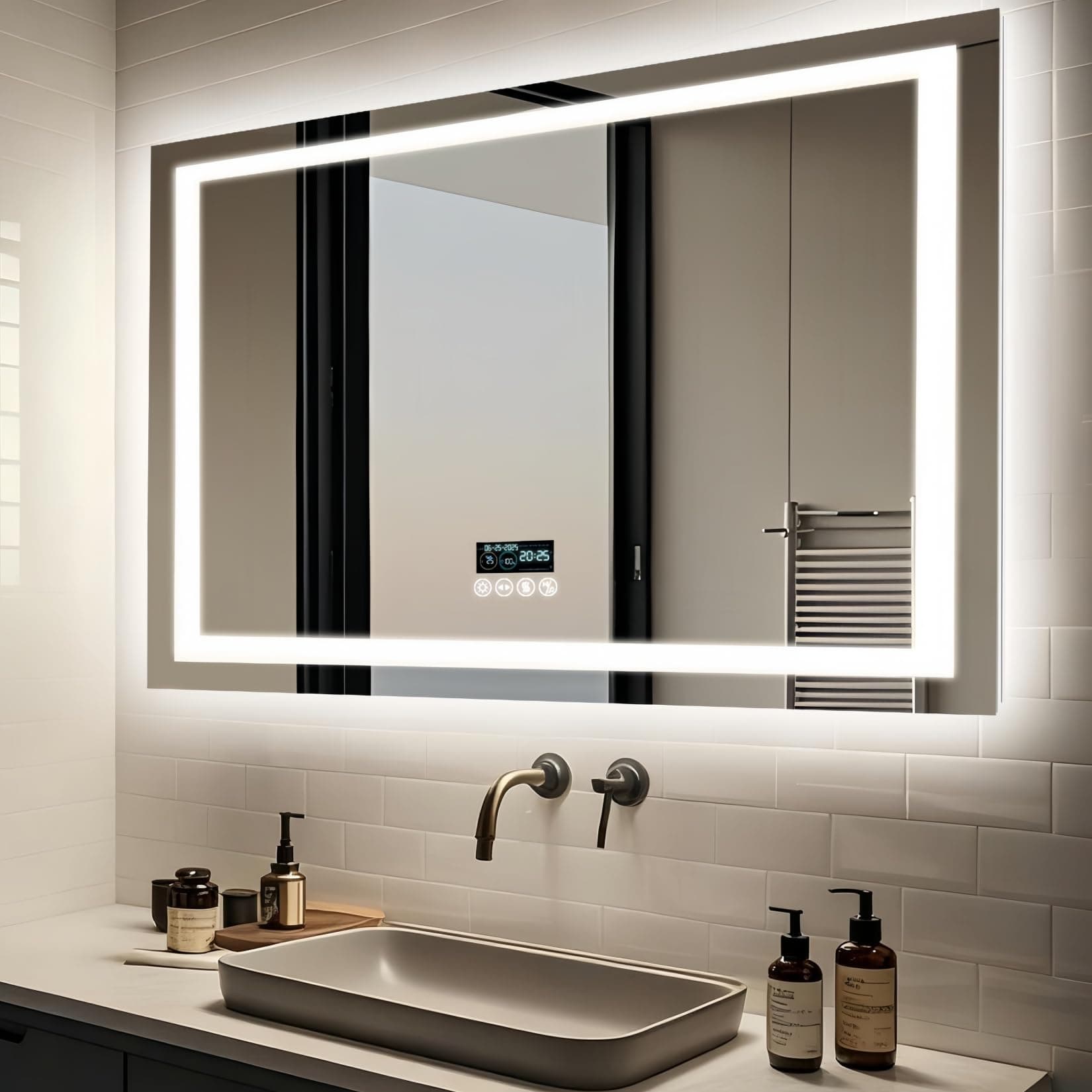 LUVODI Badspiegel mit Beleuchtung Bluetooth: 100x70cm Badezimmerspiegel mit Uhr, Temperatur, Datum, Entfoggen, Dimmbar, 3 Lichtfarben, Speicherfunktion, LED Spiegel Bad Wasserdicht 70L x 100B cm Bluetooth Angebot bei HelloDeals