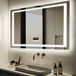 LUVODI Badspiegel mit Beleuchtung Bluetooth: 100x70cm Badezimmerspiegel mit Uhr, Temperatur, Datum, Entfoggen, Dimmbar, 3 Lichtfarben, Speicherfunktion, LED Spiegel Bad Wasserdicht 70L x 100B cm Bluetooth Angebot bei HelloDeals