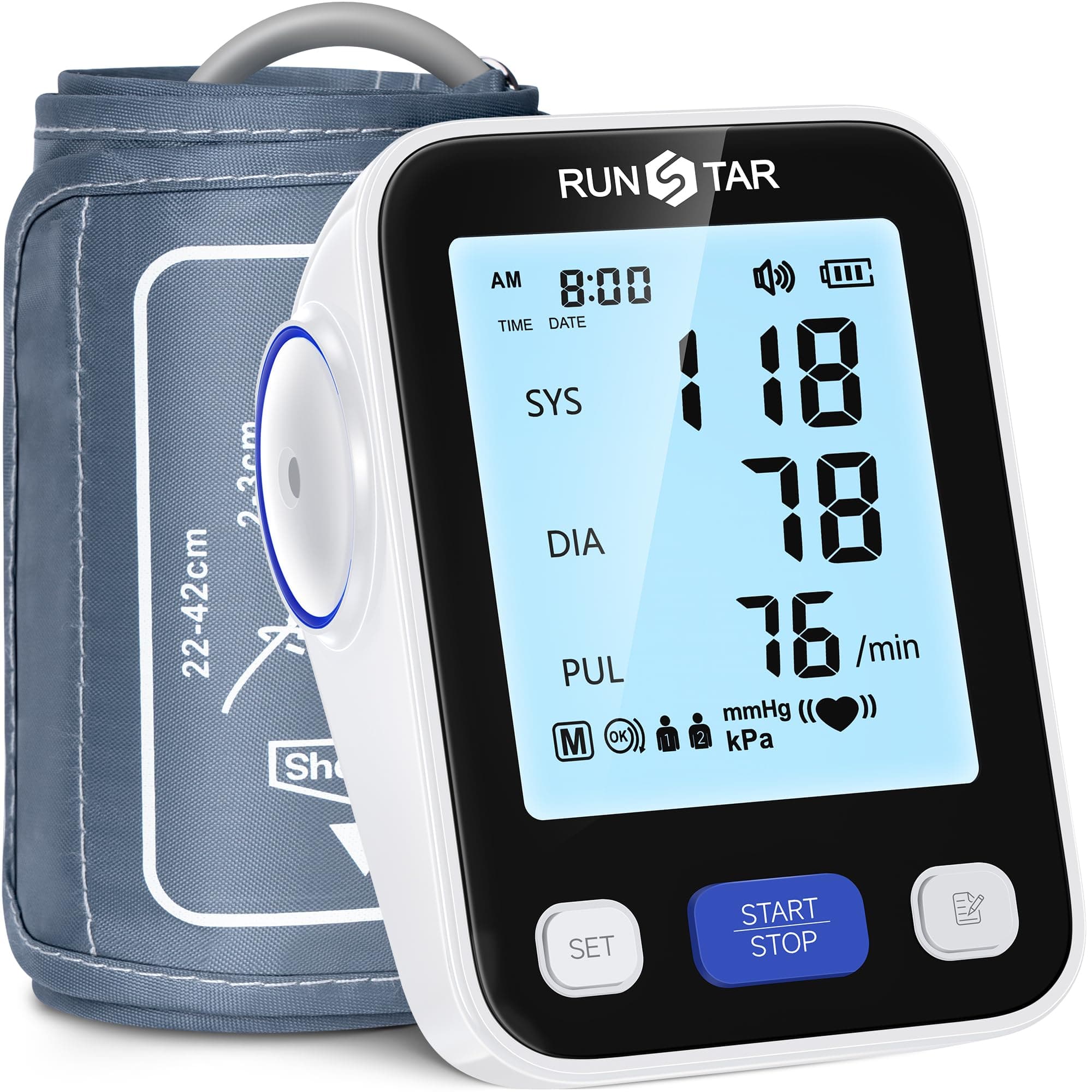 RunStar Blutdruckmessgerät oberarm mit breiter Manschette (22 cm - 42 cm) für den Heimgebrauch, automatische digitale Blutdruckmessgerät mit Aufbewahrungstasche, 2 x 99 Lesespeicher Angebot bei HelloDeals
