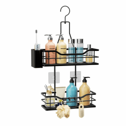 HapiRm Duschablage zum Hängen Duschregal Hängend - Duschregal zum Hängen 360° Verstellbarer Haken für das Badezimmer mit 4 Haken, Duschkorb zum Hängend für Shampoo, Spülung & Aufbewahrung Schwarz Angebot bei HelloDeals