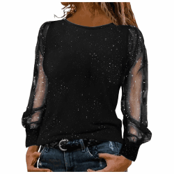 Glitzer Oberteile Damen Silvester Outfit Elegant Sexy Casual Pailletten Oberteile Festliche Pailletten Tunika Blusen Schwarz M Angebot bei HelloDeals