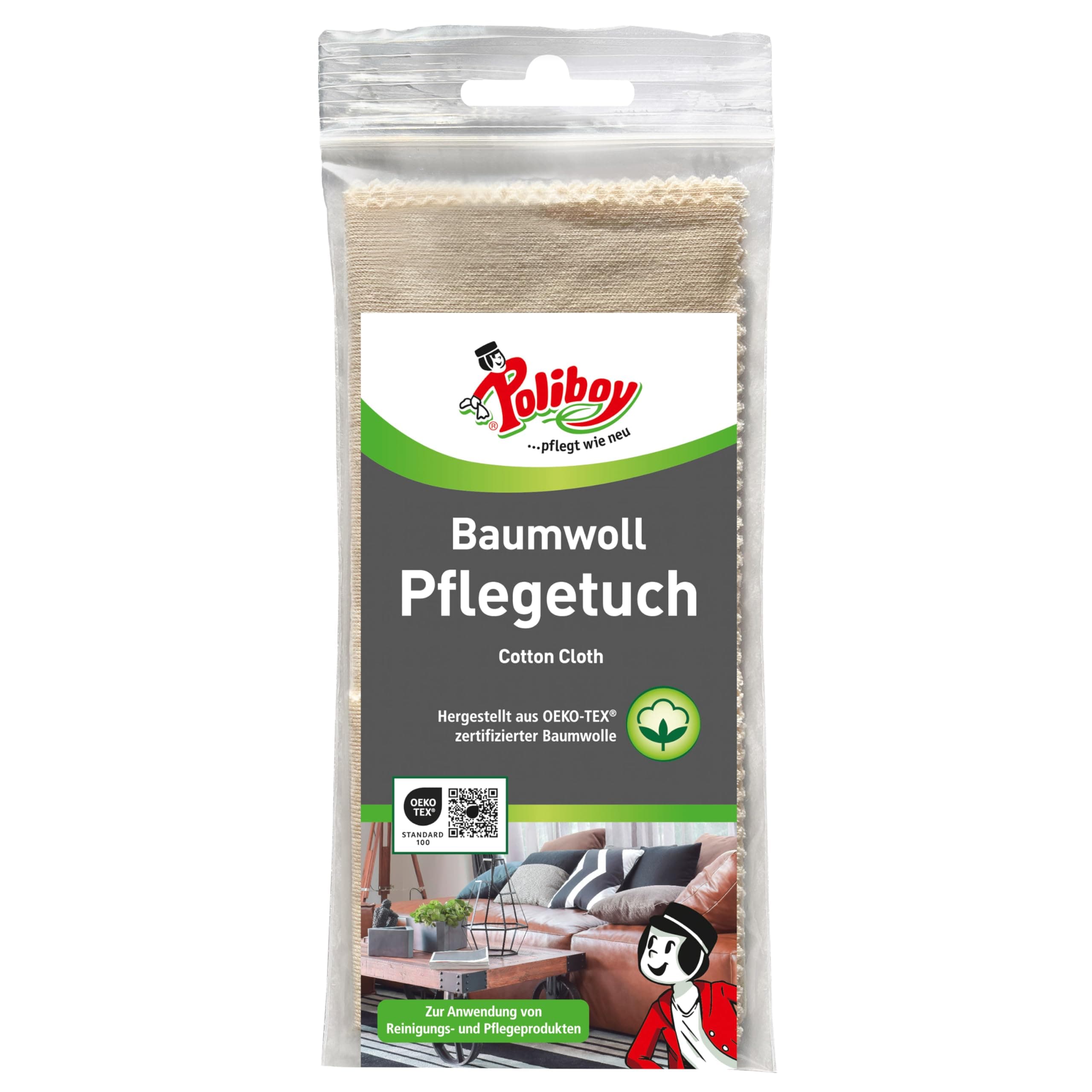 POLIBOY Baumwoll Pflegetuch - Kratzarmes Möbelpoliertuch und Reinigungstuch für Holz, Leder, Metall - Beige - 25x 33 cm - 1 Stück - Made in Germany Angebot bei HelloDeals