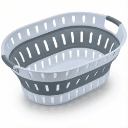 König Design Faltbarer Wäschekorb 36L – oval, platzsparend von 23 cm auf 8 cm, mit Griffen, Grau/Weiß 1 Angebot bei HelloDeals