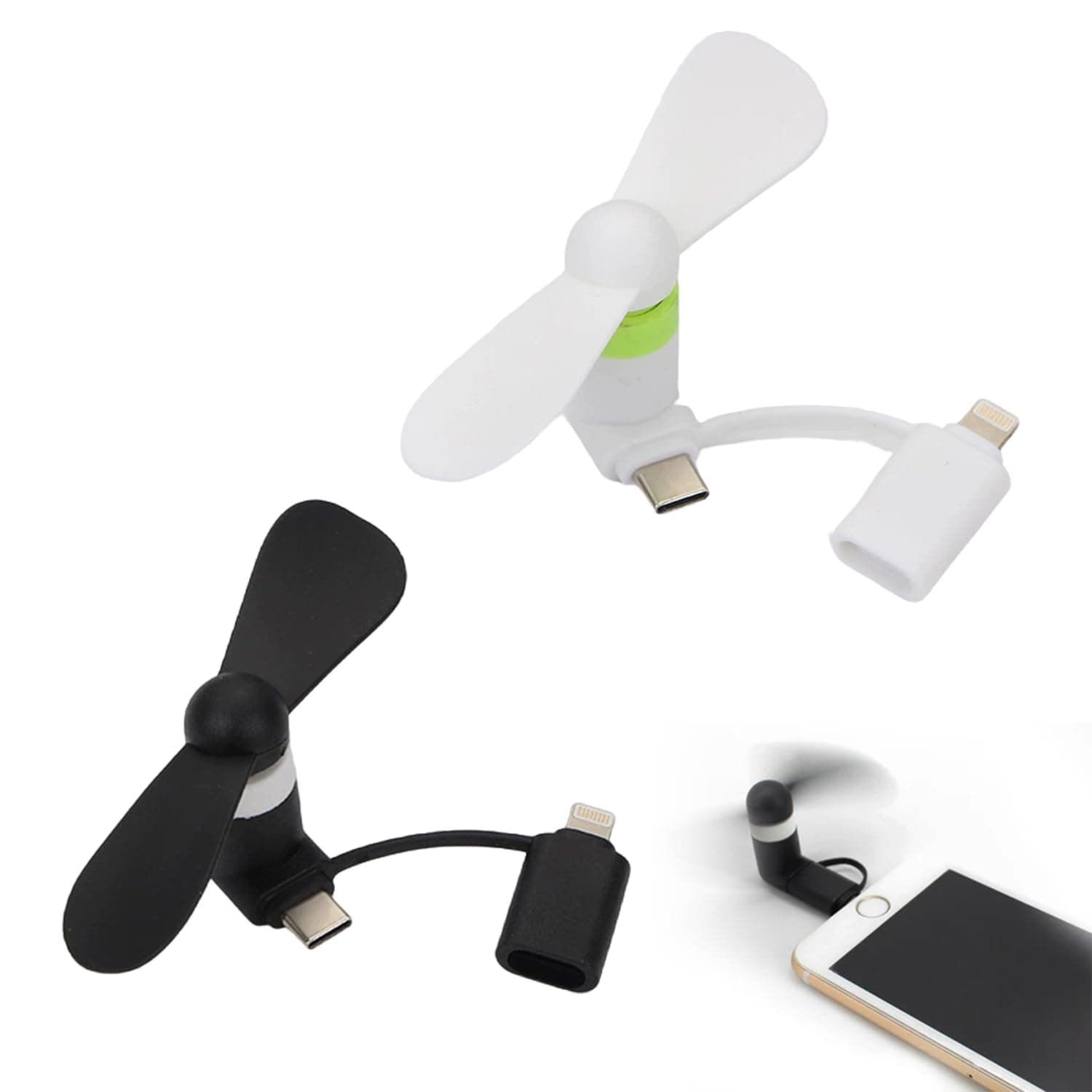 2 in 1 Mini-Handy-Ventilator, Mini-Handy-Lüfter, USB Ventilator Klein Leise,2 Stücke 2-in-1-Lüfter für i-Phone -Telefone und Type-C-Telefone, Schwarz+Weiß Angebot bei HelloDeals