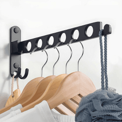 Kleiderhaken klappbar, Wand Kleiderständer Wandhaken Klapphaken Aluminium für Balkon Badezimmer Waschküche(Schwarz, 1 Stück) Schwarz 1pcs(6 Loch) Angebot bei HelloDeals