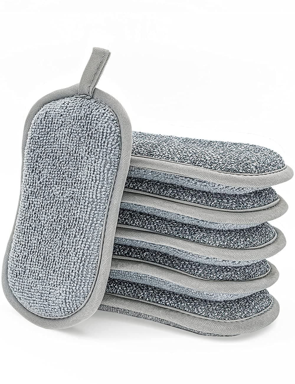 6 Stück Spülschwamm Topfreiniger Küchenschwamm Waschbar zum wiederverwenden mit 2 leistungsstarke Seiten, 16x9.5 cm grau Doppelseitenschwämme Topfreiniger für Geschirr, Küche, Bad Angebot bei HelloDeals