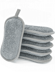 6 Stück Spülschwamm Topfreiniger Küchenschwamm Waschbar zum wiederverwenden mit 2 leistungsstarke Seiten, 16x9.5 cm grau Doppelseitenschwämme Topfreiniger für Geschirr, Küche, Bad Angebot bei HelloDeals