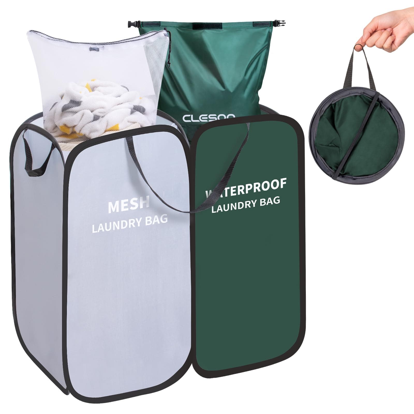 Wäschekorb Faltbar mit Wasserdicht Wäschesack & Abnehmbar Wäschenetz, Pop Up Wäschesammler 2 Fächer, 85L Groß Laundry Baskets mit Griff Wäschesortierer Wäschetonne Wäschetruhe für Bad Waschraum Reisen Angebot bei HelloDeals