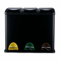 Relaxdays Mülleimer, 3 Fächer, 24L, Fußpedal, Inneneimer, Mülltrenner Küche, HBT: 39,5 x 46 x 26,5 cm, Eisen, schwarz Angebot bei HelloDeals