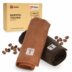 T.clean® Barista Tuch Set (2 Stück) Reinigungstücher für Siebträgermaschine & Milchaufschäumer 30 x 30 cm - mit Karabiner zum Aufhängen Angebot bei HelloDeals