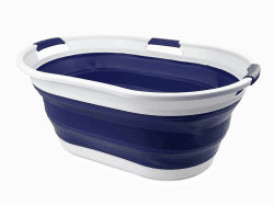 SAMMART Faltbarer Wäschekorb aus Kunststoff, 44 l, faltbarer Pop-Up-Aufbewahrungsbehälter/Organizer, tragbare Waschwanne, platzsparender Wasserkorb, Wasserkapazität: 35 l (1, Weiß/Marineblau) 1 Weiß/Marineblau Angebot bei HelloDeals